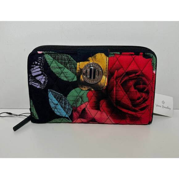 Vera Bradley HAVANA ROSE RFID Turnlock Wallet Colorful Flowers Quilted - Picture 1 of 5